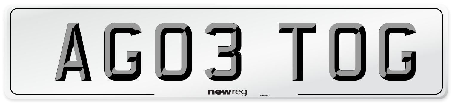 AG03 TOG Number Plate from New Reg
